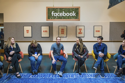 Facebook CEO Mark Zuckerberg speak with Group Admins in Menlo Park, California